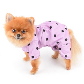 SMALLLEE_LUCKY_STORE Small Dog Clothes Cute Retro Dots Puppy Pajamas Pjs Belly Cover Cat Pyjamas Stretchy Jumpsuit Warm Sleepwear Outfits for Yorkie Chihuahua,Purple,M
