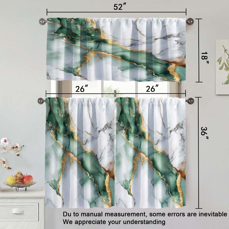 MCALK Marble Green Kitchen Curtains Tiers and Valances Set 3