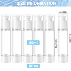 ZDNT Pack of 6 50 ml Airless Pump Dispenser, Cream Dispenser, Pump Bottle, Empty, Refillable Vacuum Cosmetic Container, Vacuum Travel Bottles for Filling with Sticker, Spatula for Travel Lotions