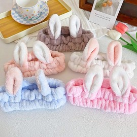 Cute Cartoon 3D Rabbit Ear Headband for Women - Absorbent for Face Washing, Makeup & Sports Free Size/White 15ea