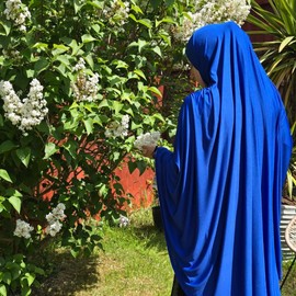 Yaqeen XL Khimar one piece Hijab stretchy Lycra material Large Size Prayer set (Blue)
