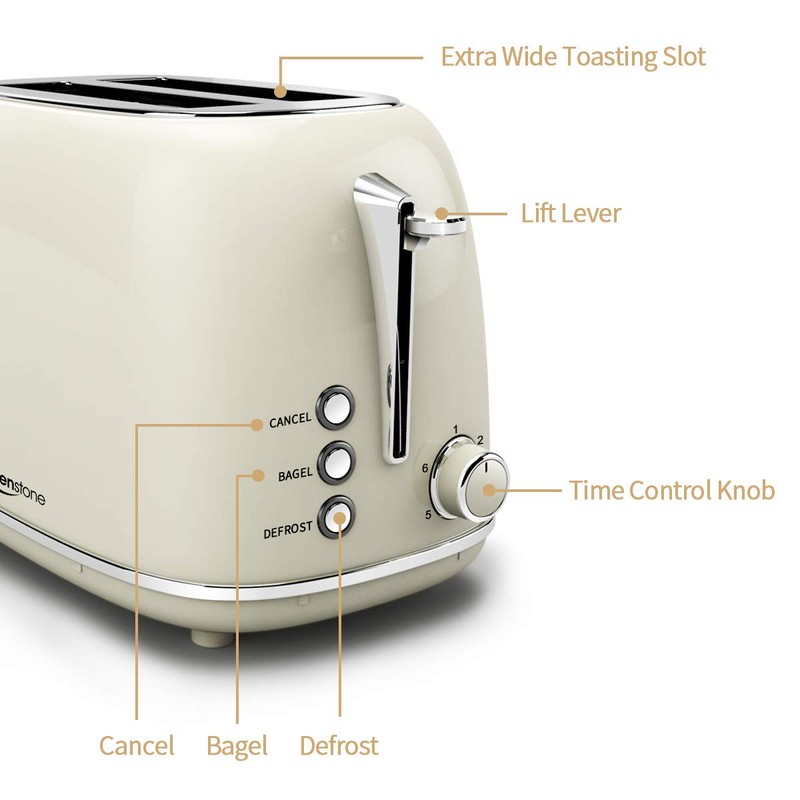 Toasters 2 Slice Retro Stainless Steel Toasters with Bagel, Cancel,