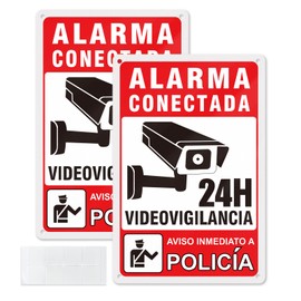 YIKIADA Cartel Videovigilancia - Placa alarma - Aviso a Policía Adhesiva Material de Aluminio - 20 x 30 cm - 2ud