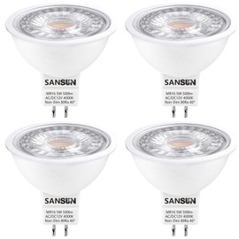 SANSUN 5W MR16 LED Landscape Light Bulbs, Low Voltage 12V 50W Halogen Replacement for Outdoor Landscape Spotlight and Track Light, GU5.3 Bi-Pin Base, Daylight White 4000K, Non-Dimmable, (Pack of 4)