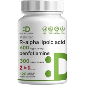 DEAL SUPPLEMENT R Alpha Lipoic Acid 600Mg with Benfotiamine 300Mg per Serving,120 Veggie Capsule