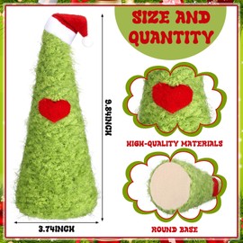 Gejoy Lime Green Furry Christmas Tree Tabletop Yarn Christmas Elf Decorations 9.84 Inch Mini Green Christmas Tree Centerpiece with Santa Hat Artificial for Christmas Party Home Ornaments