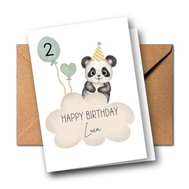 Personalisierte Kinder Gl√ºckwunschkarte mit Panda zum 1. 2. 3. 4. 5. 6. 7. usw. Gru√ükarte Geburtstagskarte Kind Faltkarte Kindergeburtstag mit Pandab√§r Safari Tier Boho (Panda)