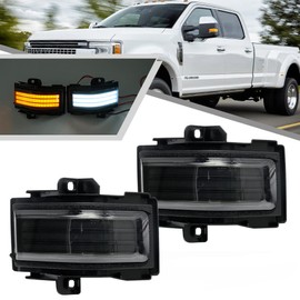 2Pcs Sequential LED Side Mirror Marker Light for Ford F150 2015-2023, F250 F350 F450 F550 Super Duty 2017-2023 Amber Dynamic Blinker Indicator Turn Signal Light White Driving/Running Light Smoke Lens