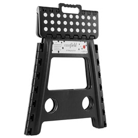 Casafield 16" Folding Step Stool with Handle (Set of 2), Black - Portable Collapsible Small Plastic Foot Stool for Adults - Use in The Kitchen, Bathroom and Bedroom