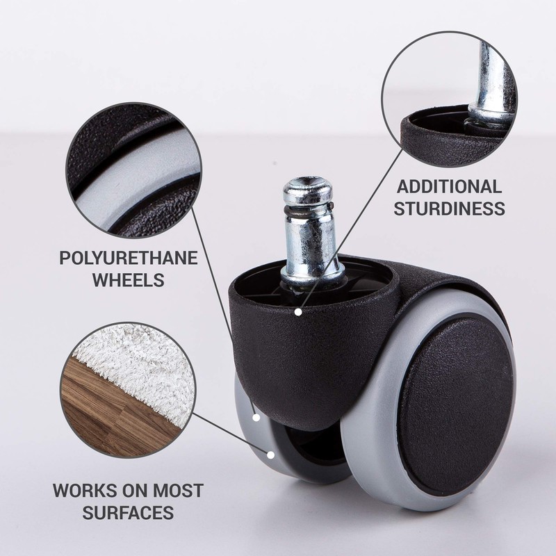 SKIR'CO Pack of 5 50 mm Rubber Chair Castors, Office