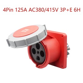 125A 4Pin Industrial Connector Socket, 4Pin 125A 380V-415V 3P+E 6H IP67 Waterproof Female Connector IEC60309 Power Connecting Industrial Concealed Socket for Industry and Aviation (125A)