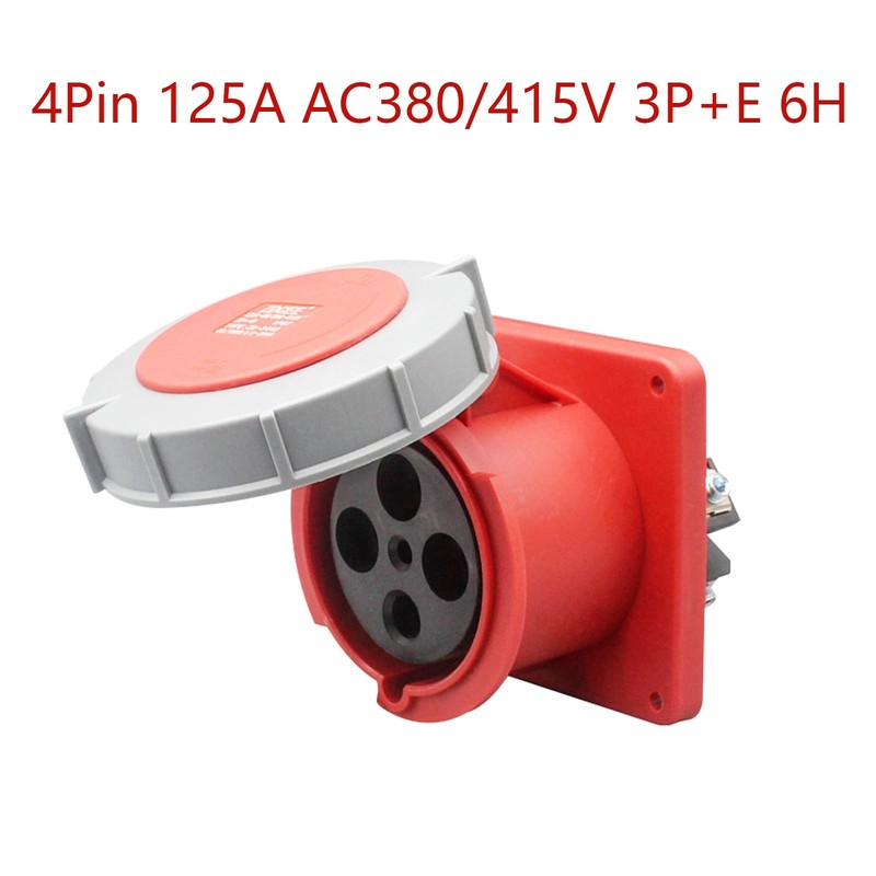 125A 4Pin Industrial Connector Socket, 4Pin 125A 380V-415V 3P+E 6H