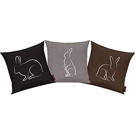 ShirtInStyle Cushion Covers Set of 3 Sofa Cushion Covers Easter Bunny Rabbit Design Size 40 x 40 cm Black