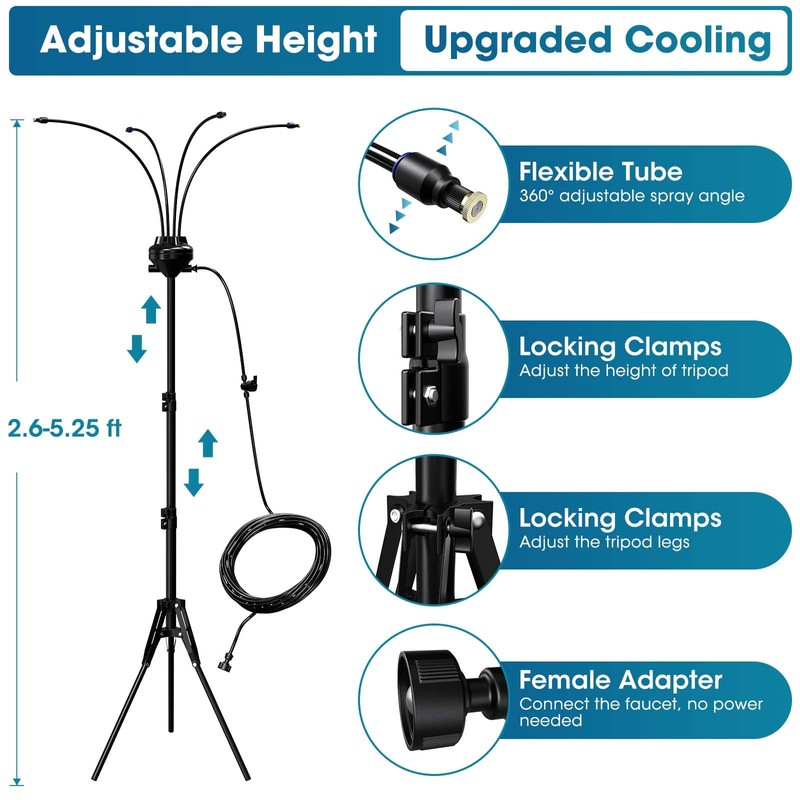 MQHUAYU 5.3FT Standing Misters for Outside Patio,Portable Misting Cooling System