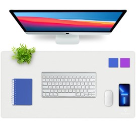 K KNODEL Desk Mat, Blotter, Dual-Sided Office Desk Pad, Waterproof Desk Mat for Desktop, Desk Blotters, PVC Leather Pad Protector (White, 31.5" x 15.7")