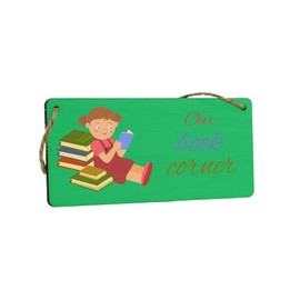 Generic Our Book Corner - Plywood Hanging Sign - Home Decor Idea for Kids Room, Family & Friends (smlsgn-ds23-ourbookcorn)