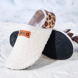 Sjednite Women's And Men's Soft Teddy Fuzzy Slippers Rubber Sole Lightweight And Comfortable Indoor Outdoor Shoes White-1 Size 5.5-6