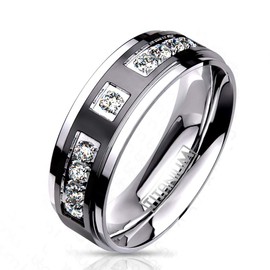 Paula & Fritz® Women's Clear Cubic Zirconia Titanium IUM Ring Size J to Z 6 mm 8 mm Wide Silver/Black, Titanium, Cubic Zirconia