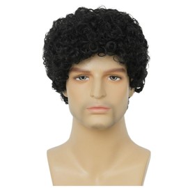 Salaibs Afro Black Wigs for Men 80s Short Curly Elf Wig Synthetic Fiber Disco Cosplay Wig