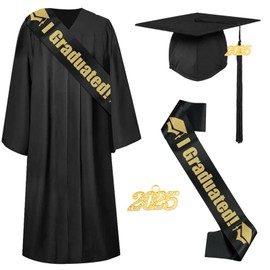 Antsparty 2025 Graduation Talar with Hat, Graduation Robe, Graduation Robe, black, XXL