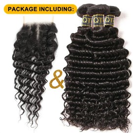 QTHAIR 16A Grade Deep Wave Human Hair Bundles with Middle Part Closure(18'' 20" 22" +16") 100% Unrocessed Deep Wave Bundles Human Hair with Closure