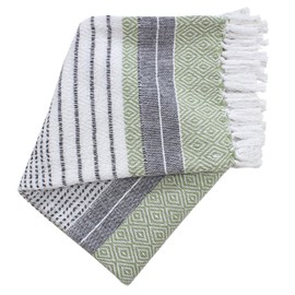 Handwoven Cotton Boho Throw Blanket with Tassels – All Season Throw for Decorative Luxury in Living Room or Bedroom, Soft Cozy Couch Sofa Bed Blanket, 50x60 Inches (Diamond Green)