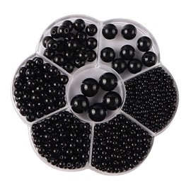 Buer Homie 1150pcs Pearl Beads for Crafting, 3/4/5/6/8/10/12mm Sizes Pearl Beads for Jewellery Making, Bracelet Making Pearls Beads, Sewing Small Pearl Beads (Black)