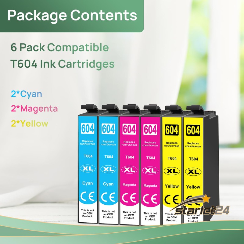 Starlet24 6 x 604XL Printer Cartridges Compatible with Epson 604