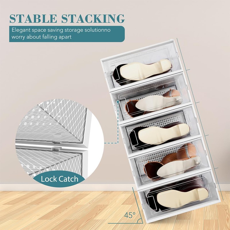 WAYTRIM Modern Clear White Foldable Boots Storage Box, 8 Pack
