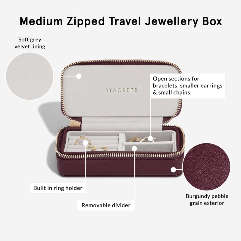 Stackers Burgundy Medium Travel Jewellery box