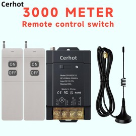 Cerhot 3000m Wireless Remote Switch DC 12V/24/36/48/72V 30A RF Remote Control Light Switch for Water Pumps, Cars, Motorcycles, Security Systems, Roller Gates, Fences (3000m 2V1 DC 12V-72V)