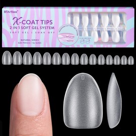 Extra Short Almond Nail Tips - BTArtbox XCOATTIPS Gel Nail Tips Natural with Tip Primer Cover, Pre-shaped Full Matte Oval Gel Press On Nails Clear Soft Fake Nails for Daily Nail Art