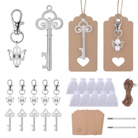 CGBOOM Christening Favours, Pack of 50 Wedding Favours for Guests, 25 Pieces Souvenir Party Favours Wedding Guardian Angel and 25 Pieces Vintage Silver Key Bottle Opener