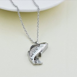 Fish Shape Cremation Jewelry for Ashes Stainless Steel Memorial Urn Necklace for Women Men Keepsake Jewelry Gift, Metal