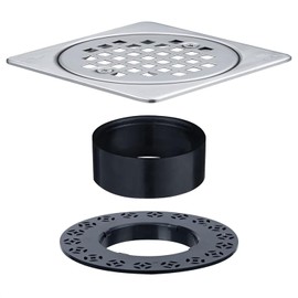 UNI-DRAIN Shower Drain Square 4 Inch with Flange, Drain Grate Kit Replacement 304 Stainless Steel Compatible with Schluter Systems kerdi Shower Drain CUPC Certification, Brushed