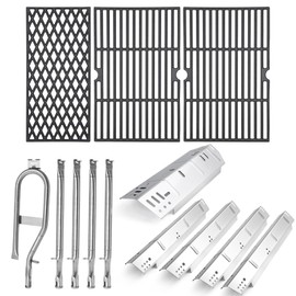 Criditpid Grill Replacement Parts for Dyna-Glo 5 Burner DGH474CRP DGH485CRP DGH483CRP, Stainless Steel Heat Plate Shields, Burner Tubes and Cast Iron Cooking Grates for Dyna-Glo DGH450CRP.