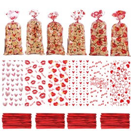 100 PCS Valentines Gift Bag,Valentines Day Gift Bags,Cellophane Bags,Valentine Gift Bag,Valentines Sweet Bags,Valentines Bag,Cellophane Gift Bags,Cookie Bags,Party Gift Bags