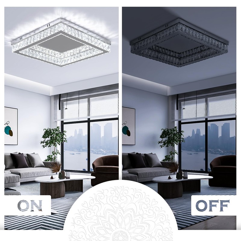 Finktonglan Square Crystal LED Flush Mount Ceiling Light, 17.7" Modern