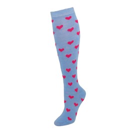 CTM® Calcetines altos hasta la rodilla con estampado de corazón para mujer, Azul, Talla única
