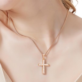 Milreason 18K Gold Plated Cross Necklace for Women Religious Jewelry with Diamond Pendant White Gold Rose Gold Yellow Gold Necklace Christian Gifts for Her Sparkling Cubic Zirconia Pendant Necklace