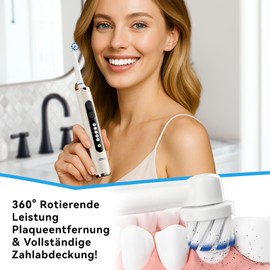 Seago Elektrische Zahnbürste mit 8 Runder Aufsteckbürsten, Rotierende Elektrische Zahnbürste mit 5 Putzmodi, SG2607(Beige)