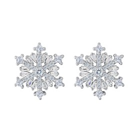 Ever Faith Snowflake Flower Elegant Stud Earrings Holiday Party Winter 925 Sterling Silver Cubic Zirconia Clear Gift for Women