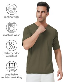 gyprprer Merino Wool T-Shirt for Men - 100% Organic Merino Wool Base Coat for Outdoor Sports Casual Navy Green M