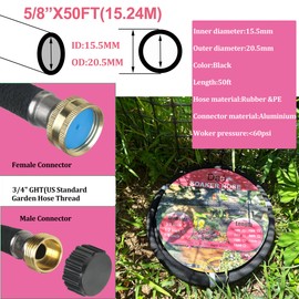 Daé Rubber Soaker Hose, 5/8 inch, 50ft Garden Hose for Irrigation,Water-Saving up to 70%, Aluminium Connector Leak-Proof, Heavy-duty Hose, Watering for Trees,Lawns, Vegetables and Flowers.