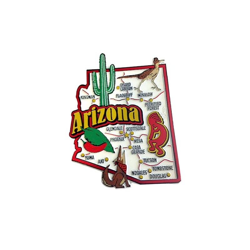 Arizona State Map and Landmarks Collage Fridge Collectible Souvenir Magnet