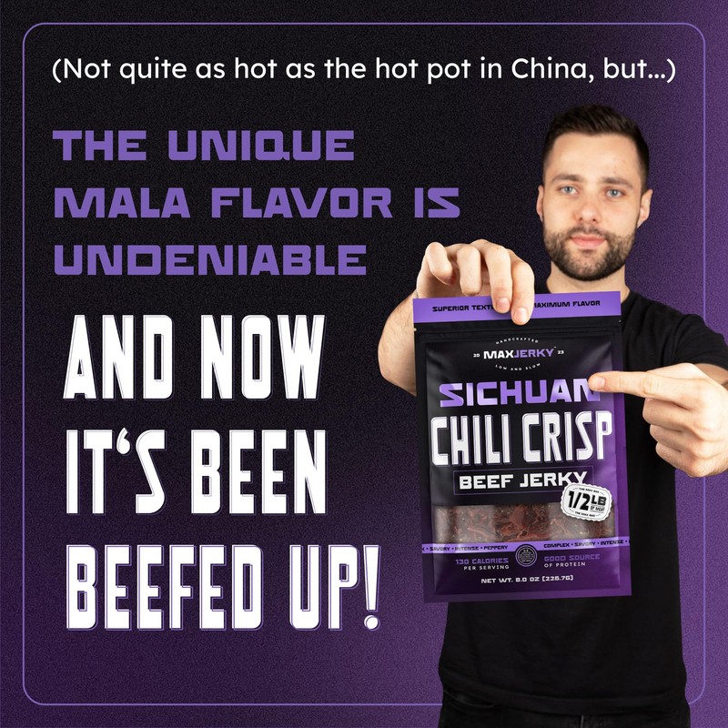 MaxJerky Sichuan Chili Crisp Beef Jerky, 104 Grams of Protein,