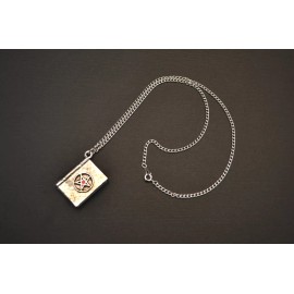 Real Metal Wizard Book of Magic with Pentacle and Red Crystal Pendant Necklace NK-400