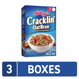 Kellogg's Cracklin' Oat Bran Breakfast Cereal, Fiber Cereal, Family Cereal, Original (3 Boxes)