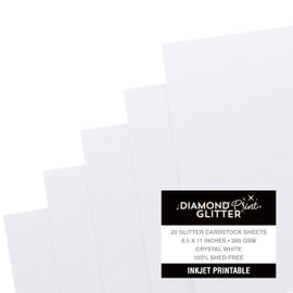 Glitter Cardstock 8.5 x 11 - Printable Shed-Free Sparkly Craft Paper for Scrapbooks, Card Making, DIY Art Projects - 20 Sheets, 280 GSM Heavyweight, Crystal White