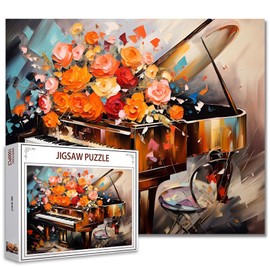 Flower Instruments Jigsaw Puzzles for Adults 1000 Pieces,Floral Musical Piano Art Jigsaw Puzzle Colorful DIY Sounds of Music Puzzles for Home Decoration Gifts, Family Puzzle Perfect for Game Nights